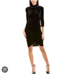London Times Black Velvet Cocktail Dress, Mock, Neck Sz. 6